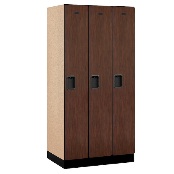 Wardrobe Locker, 36" W, 21" D, 76" H, (3) Wide, (3) Openings, Mahogany